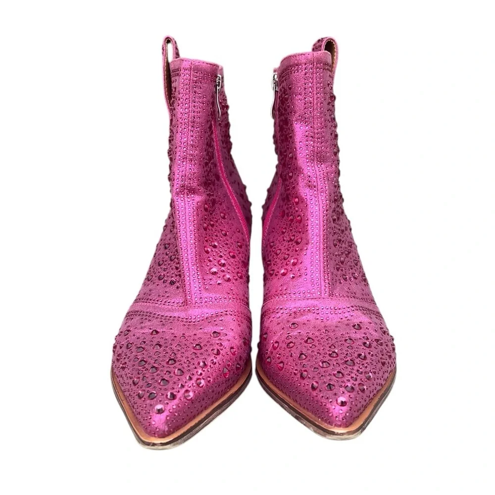 ISNOM 11 Metallic Pink Rhinestone Western Boots Booties Cowgirl Festival Concert - Picture 4 of 13